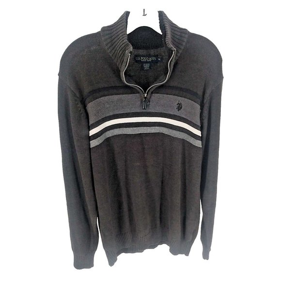 US Polo Assn Men's M Quarter Zip Sweater in Iron Heather Stripes